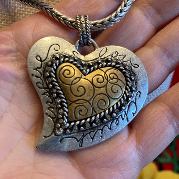 CHICOS INSPIRATIONAL SILVER AND BRASS NECKLACE - Picture 14 of 14